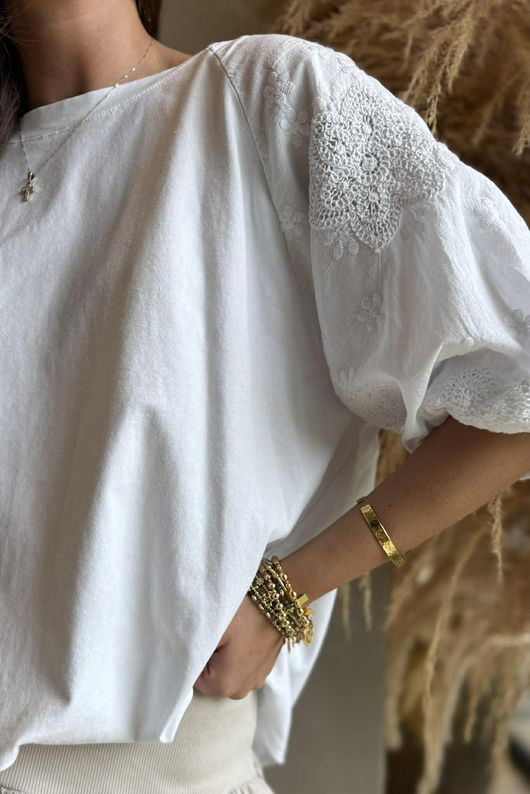 Atik Bubble Sleeve Top White /20=